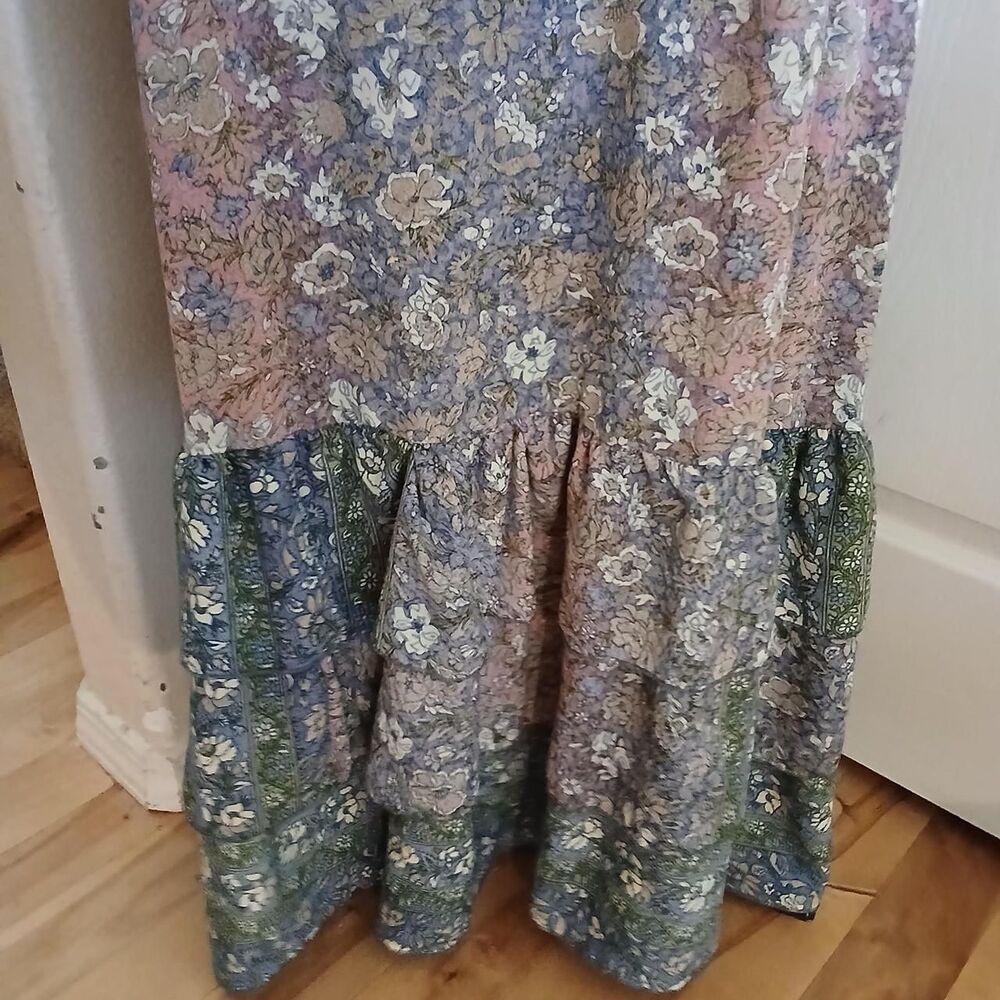 Boemo Anthropologie Floral Long Sleeve Tiered Maxi Dress Peasant Boho 1X Cottage - Picture 5 of 7